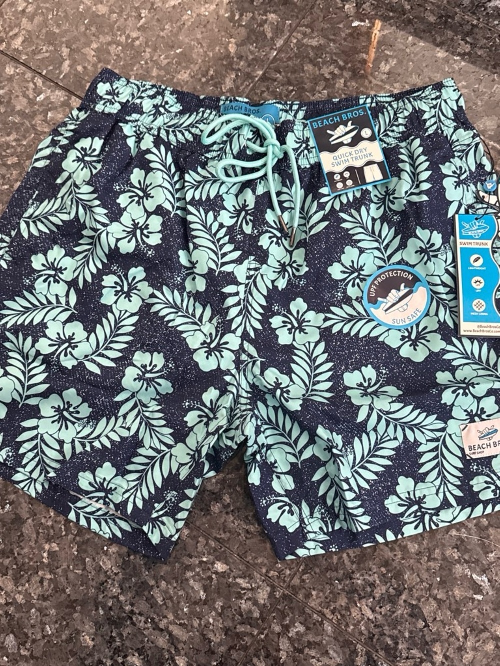 Beach Bros Men’s Navy & Aqua Floral Swim Trunks